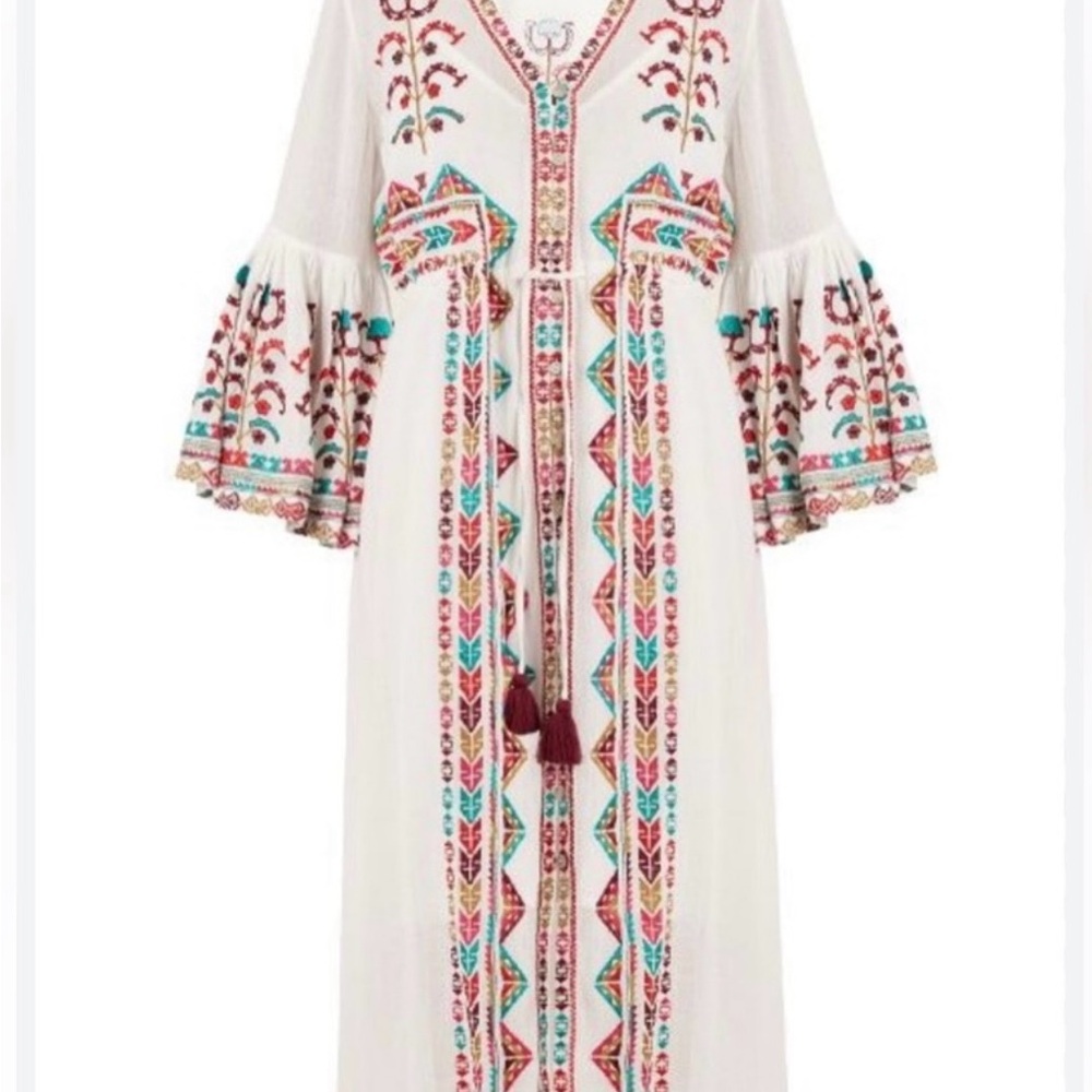 Figue brand Minette White and Red V-Neck Bell Sleeve Sundress